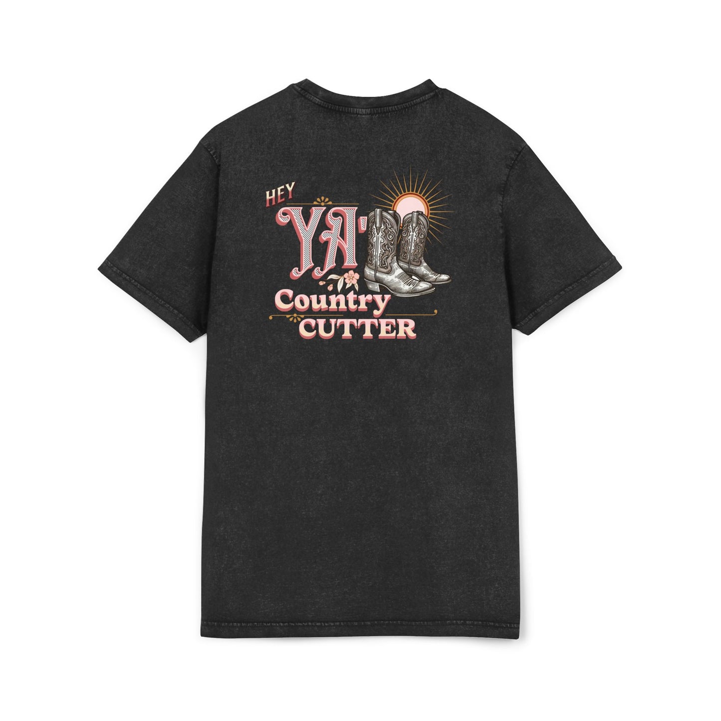 Woman’s Acid Washed Round Neck Tee - 'Hey Ya' Graphic Design