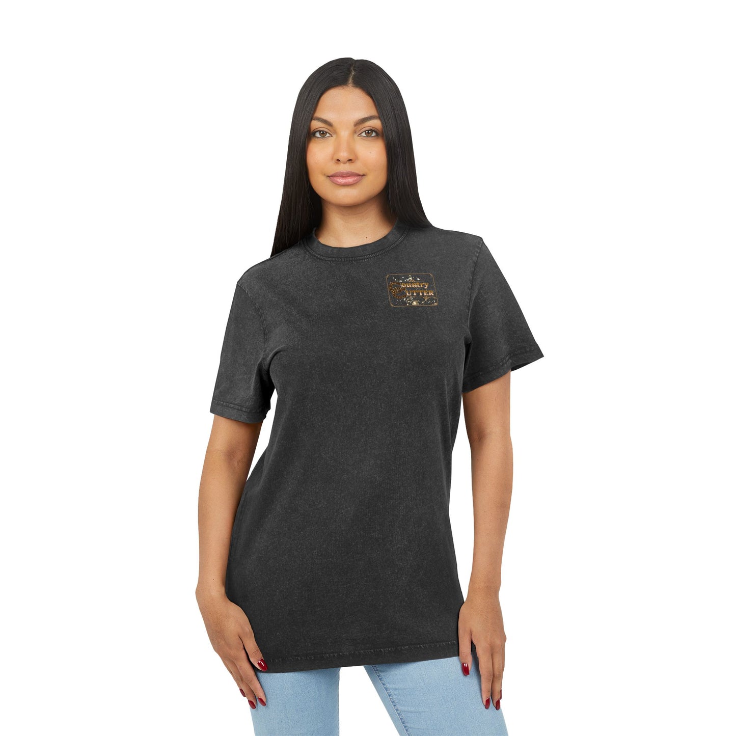 Woman’s Acid Washed Round Neck Tee - 'Hey Ya' Graphic Design
